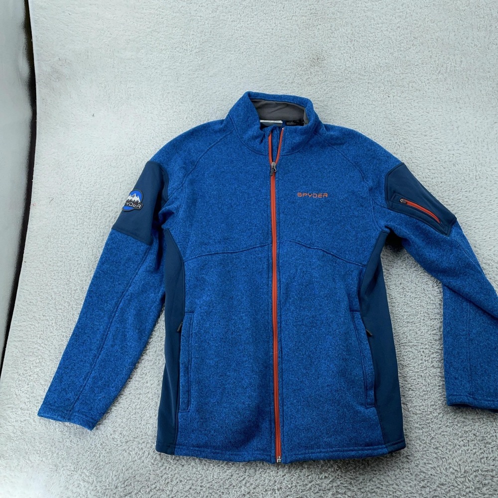 Spyder Empire Fleece Full Zip Jacket Mens Large Blue Sweater Softshell Panels